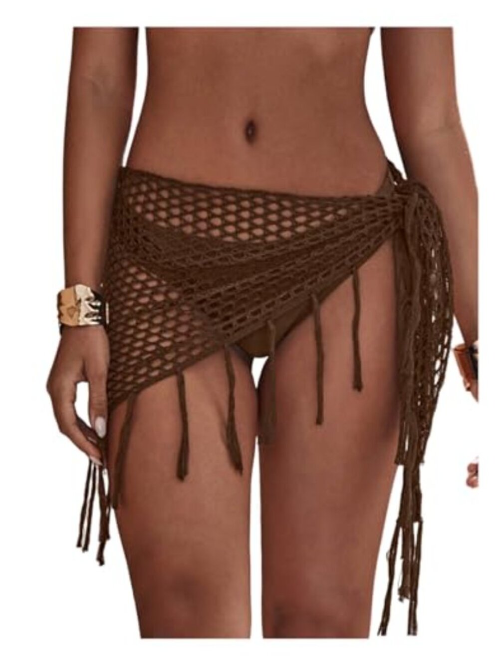 Women's Tie Side Crochet Mesh Mini Cover-Up Skirt Tassel Beachwear